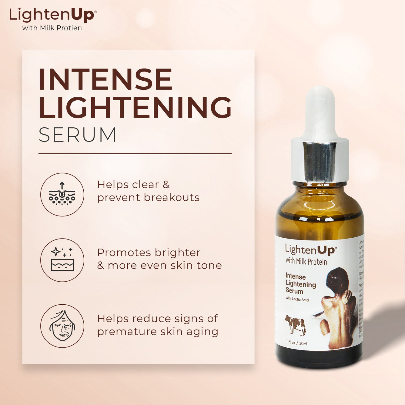 Omic Lightenup Lactic Acid Active Intense Lightening Serum - 30ml Mitchell Brands - Mitchell Brands - Skin Lightening, Skin Brightening, Fade Dark Spots, Shea Butter, Hair Growth Products