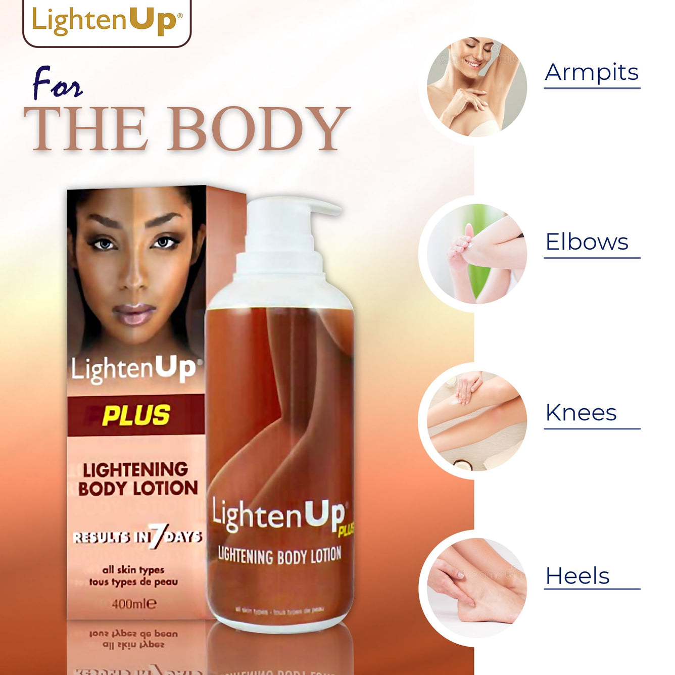 Omic LightenUp PLUS Lightening Body Lotion - 400ml LightenUp - Mitchell Brands - Skin Lightening, Skin Brightening, Fade Dark Spots, Shea Butter, Hair Growth Products