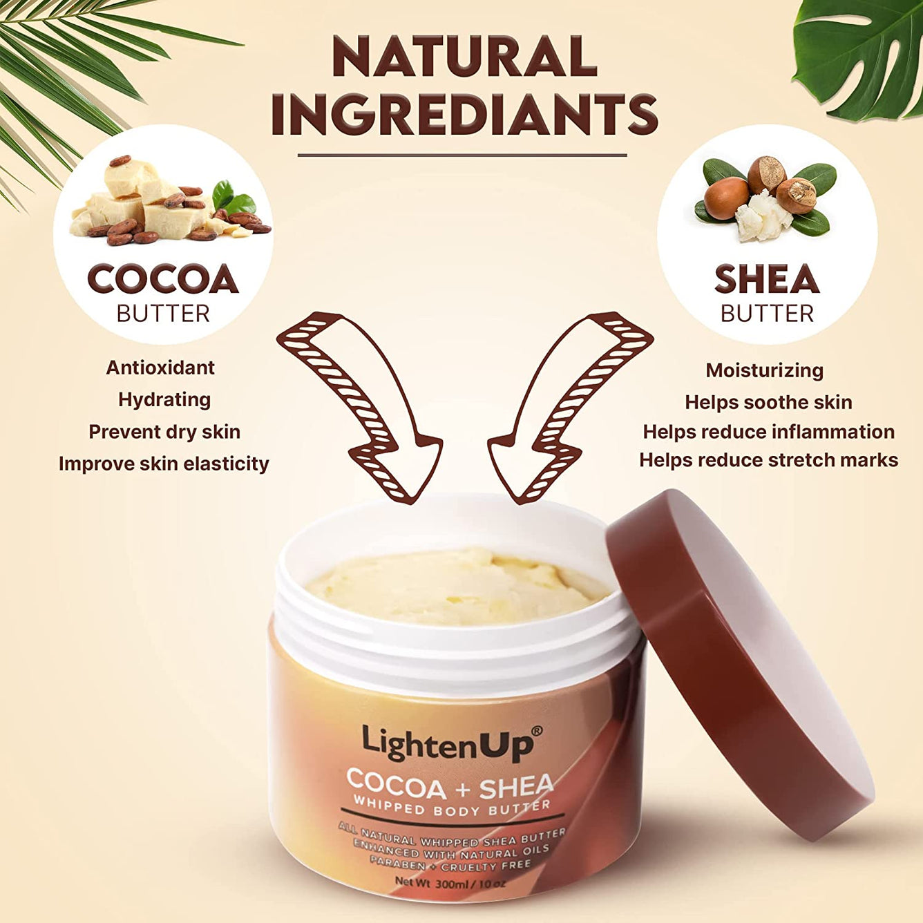 LightenUp Cocoa Shea Butter Jar 300 ml Mitchell Brands - Mitchell Brands - Skin Lightening, Skin Brightening, Fade Dark Spots, Shea Butter, Hair Growth Products