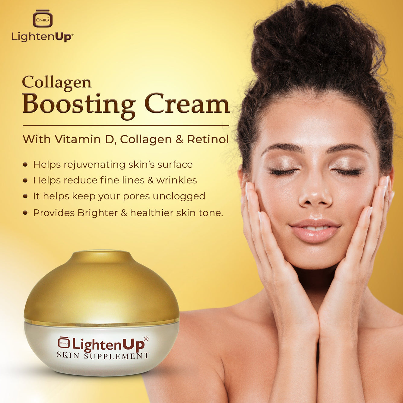 Omic LightenUp Collagen Boosting Cream with Vitamin D - 100ml LightenUp - Mitchell Brands - Skin Lightening, Skin Brightening, Fade Dark Spots, Shea Butter, Hair Growth Products